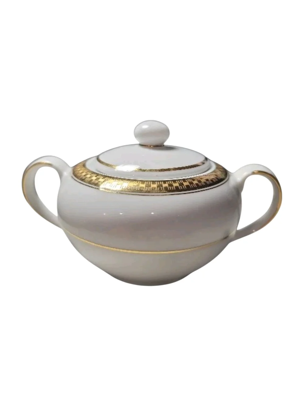 White Porcelain Sugar Bowl with Gold Banding